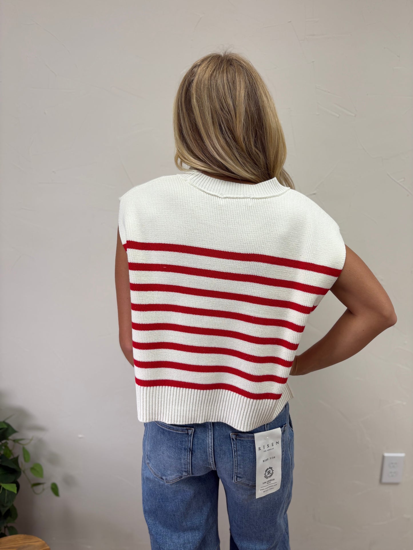 Oversized crew neck stripe sweater vest