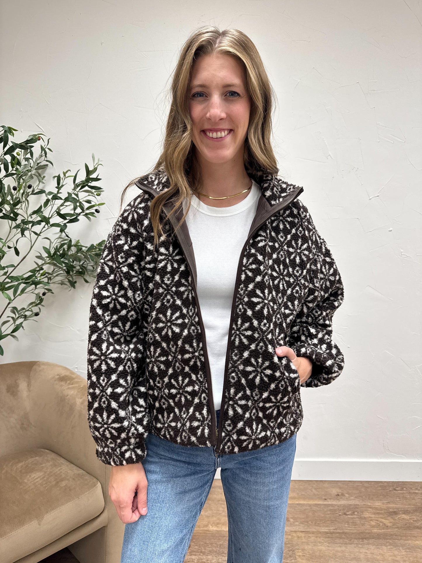 Snowflake Zip-Up Sherpa Jacket