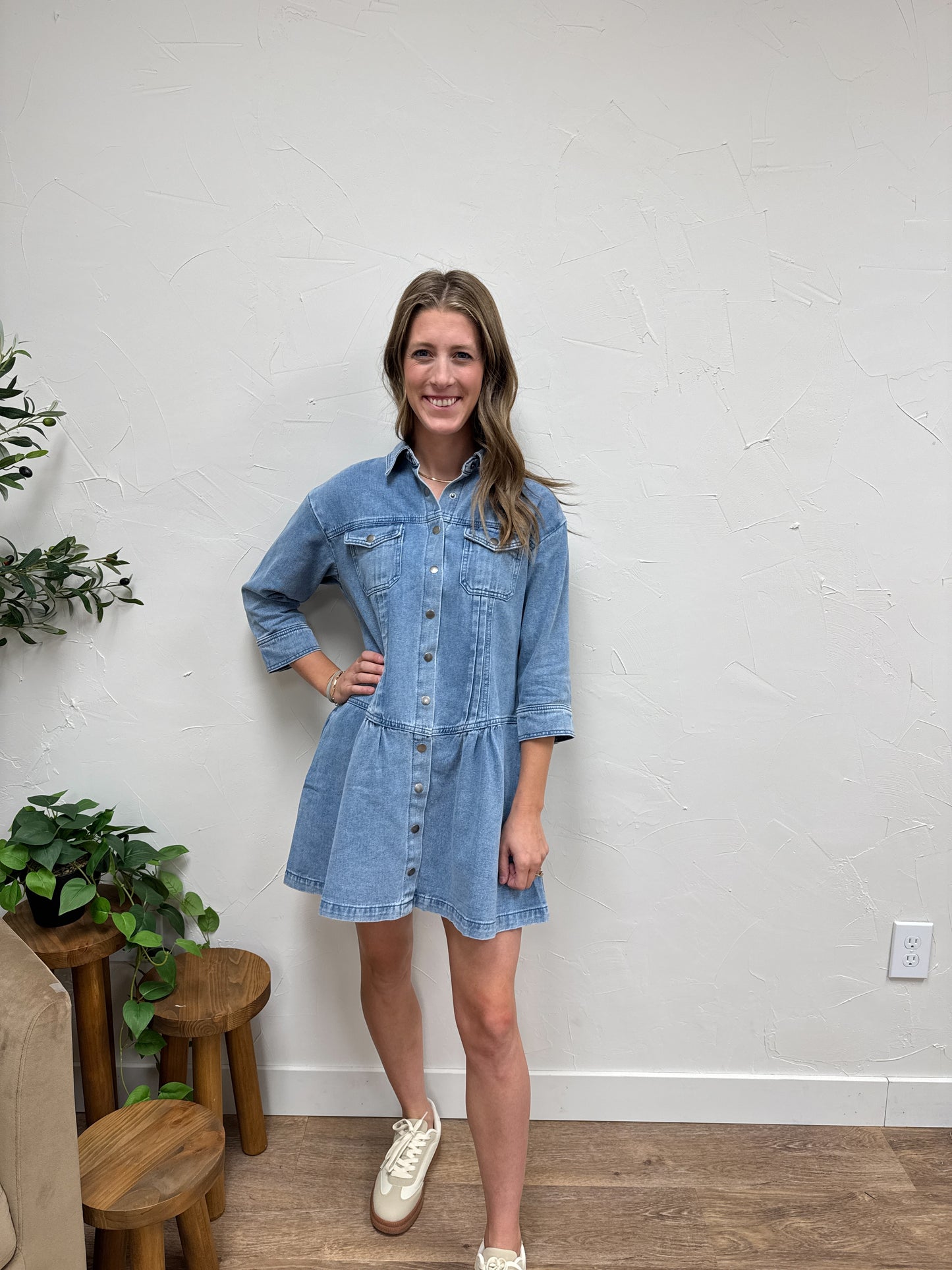 Denim button up mini dress