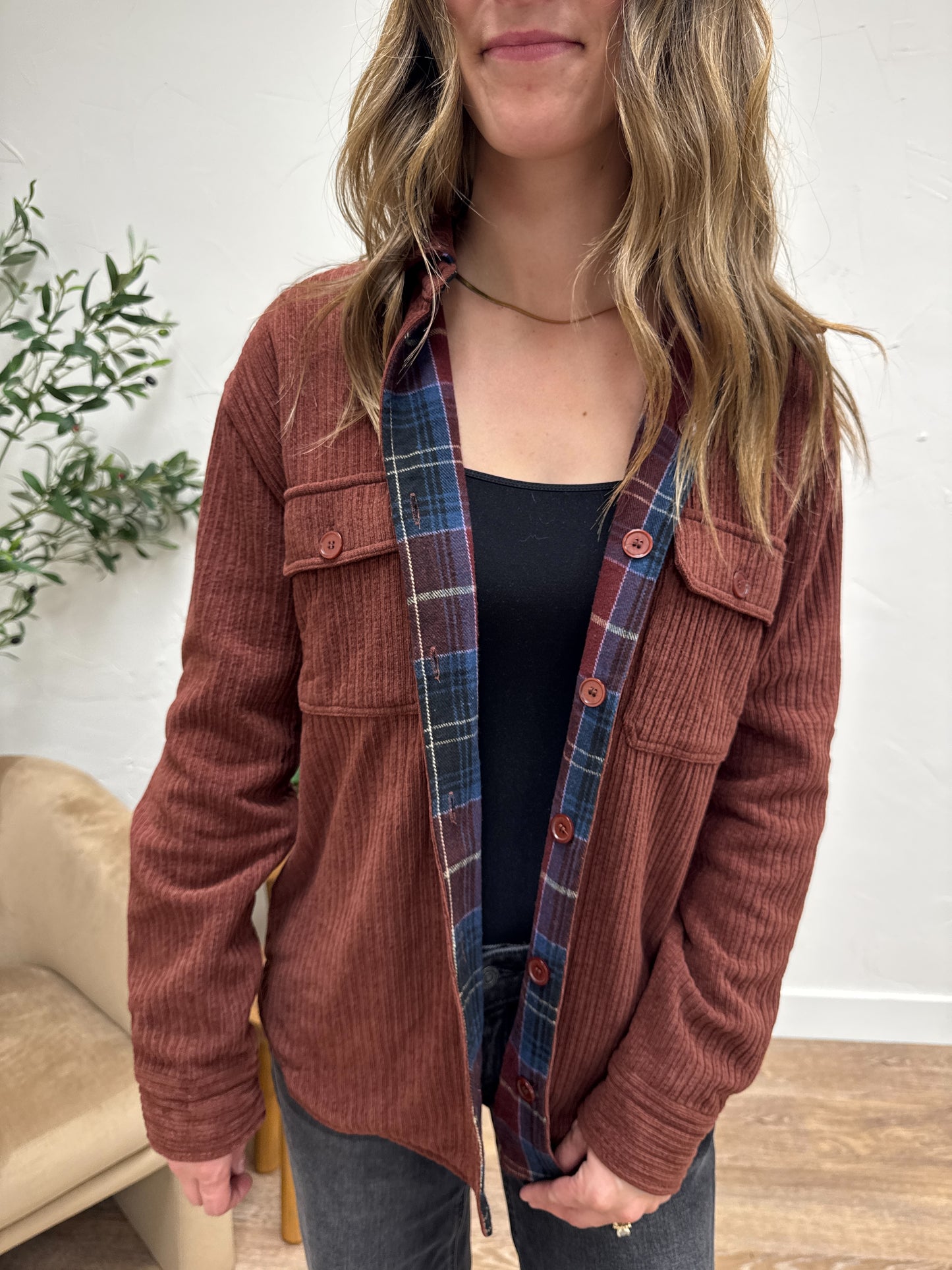Collared Check Pocket Button Down Cardigan