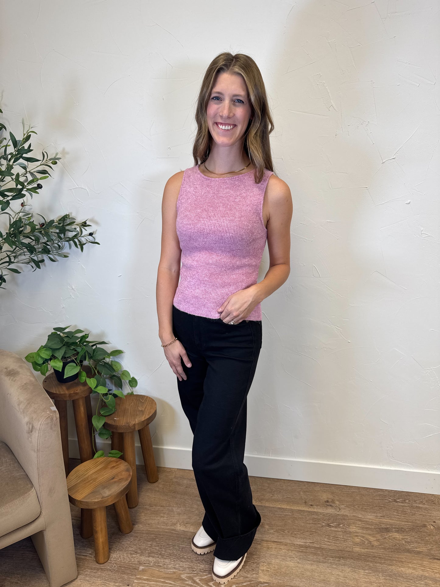 Boat Neck Knit Tank Top