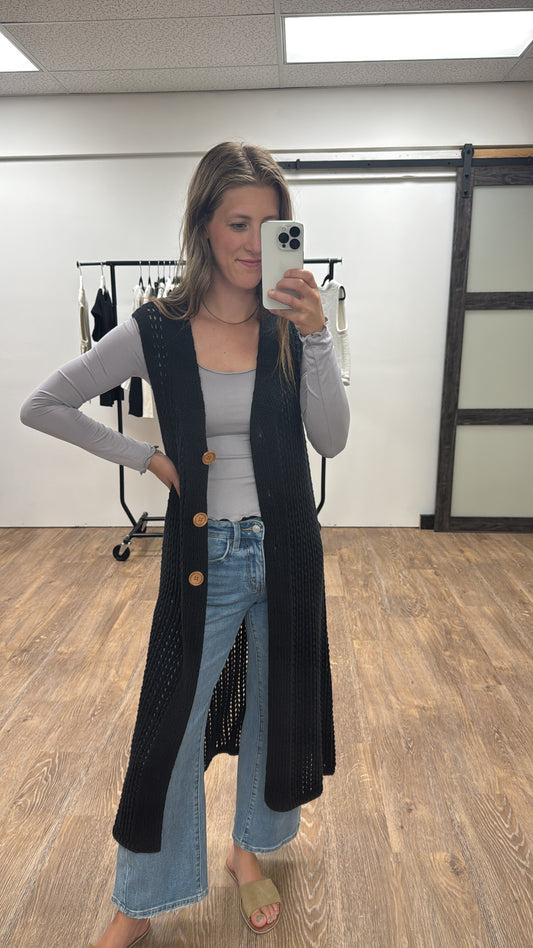 Crochet Button Down Midi Vest