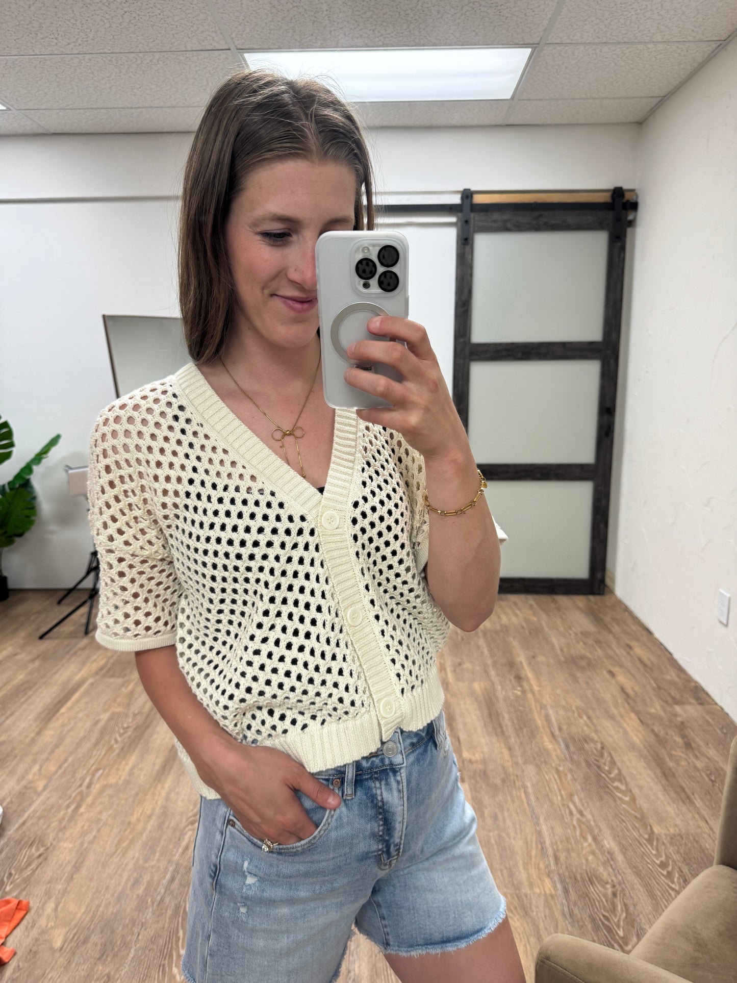 Open Crochet Button Cardigan