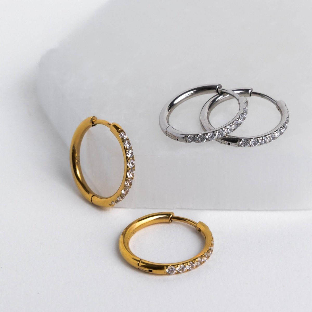 18mm Silver Diamond Hoops - Three:Twelve Boutique - Brenda Grands Jewelry