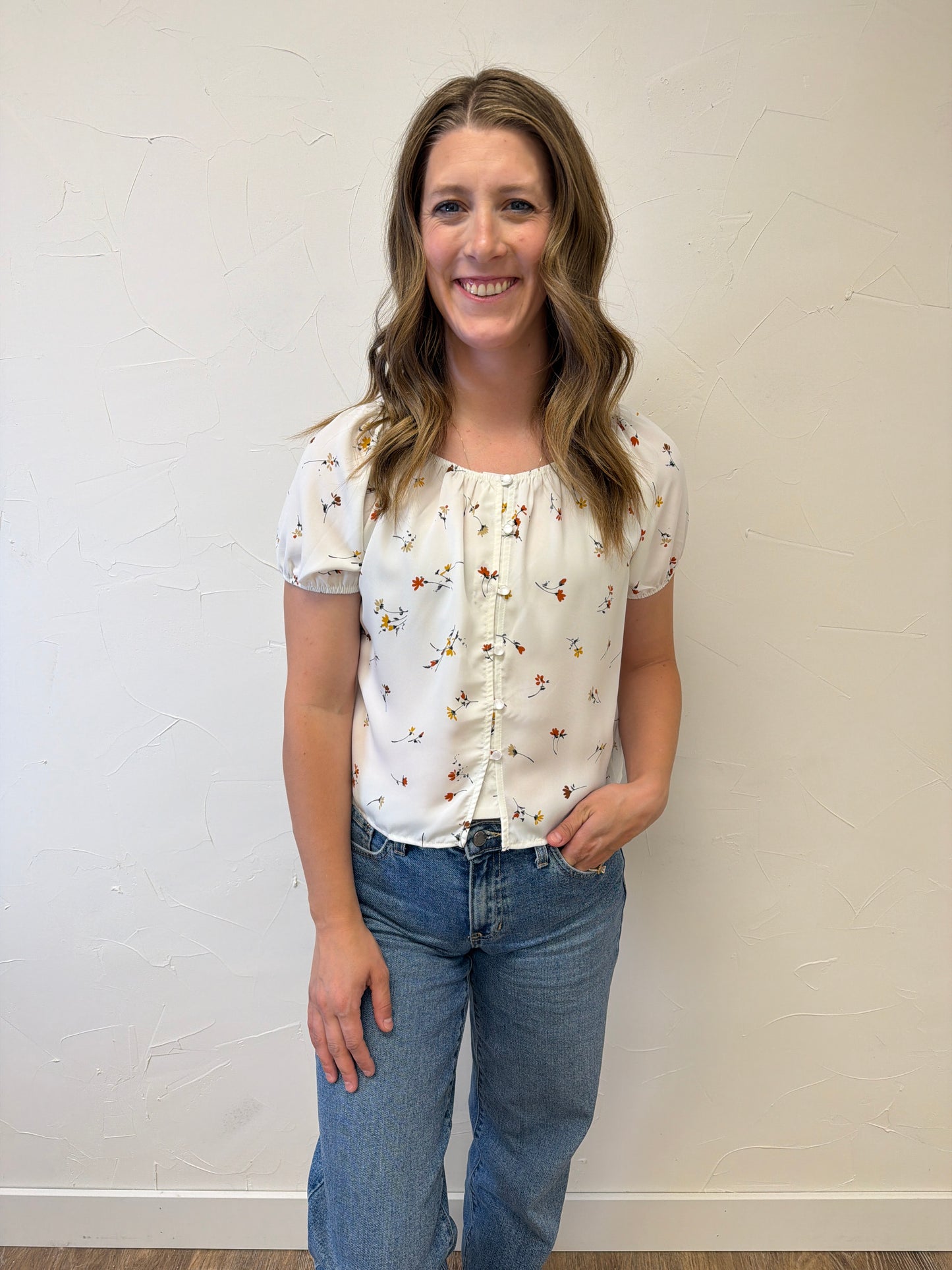 Button Up Front Floral Top
