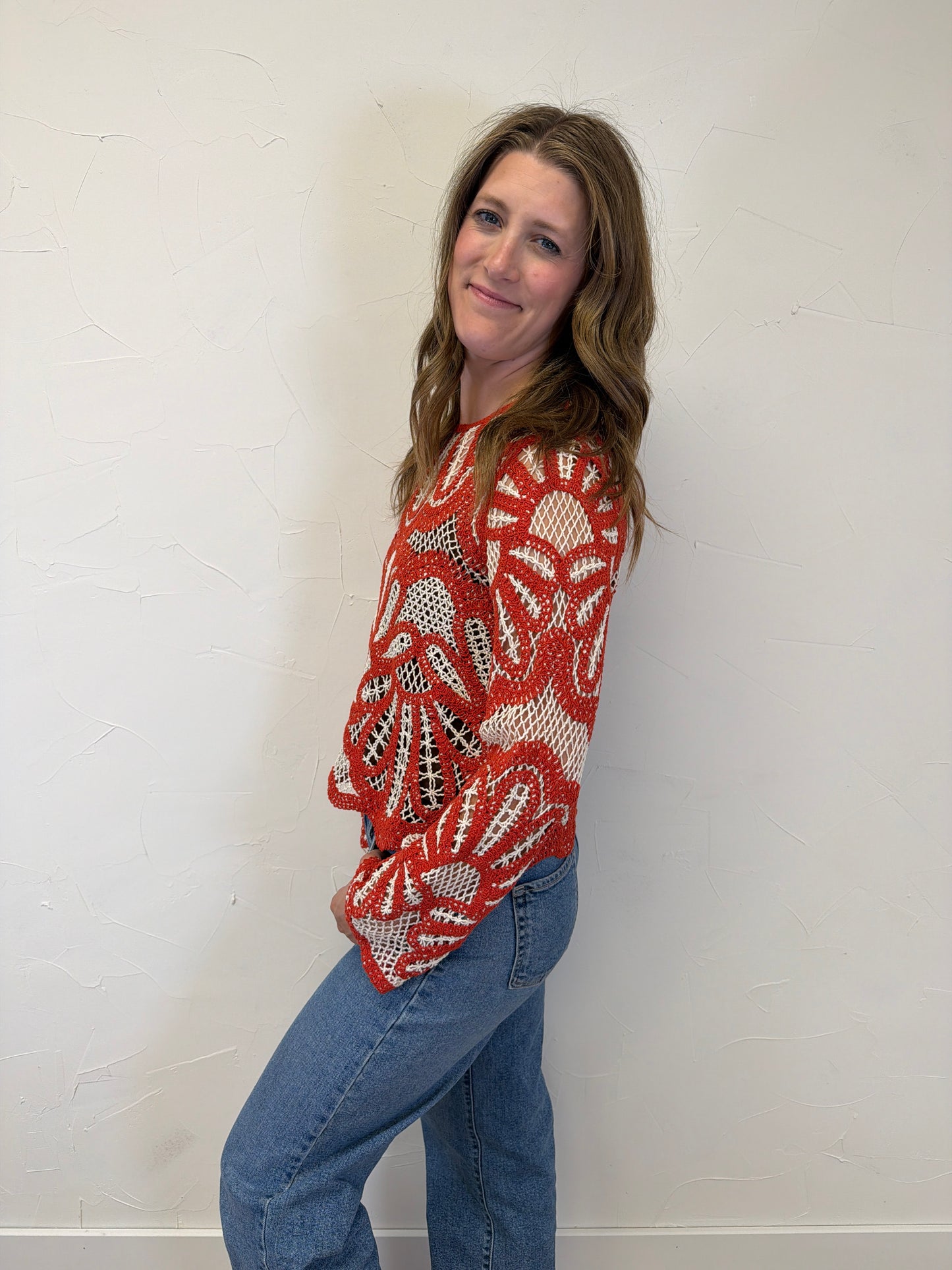 Crochet floral design sweater
