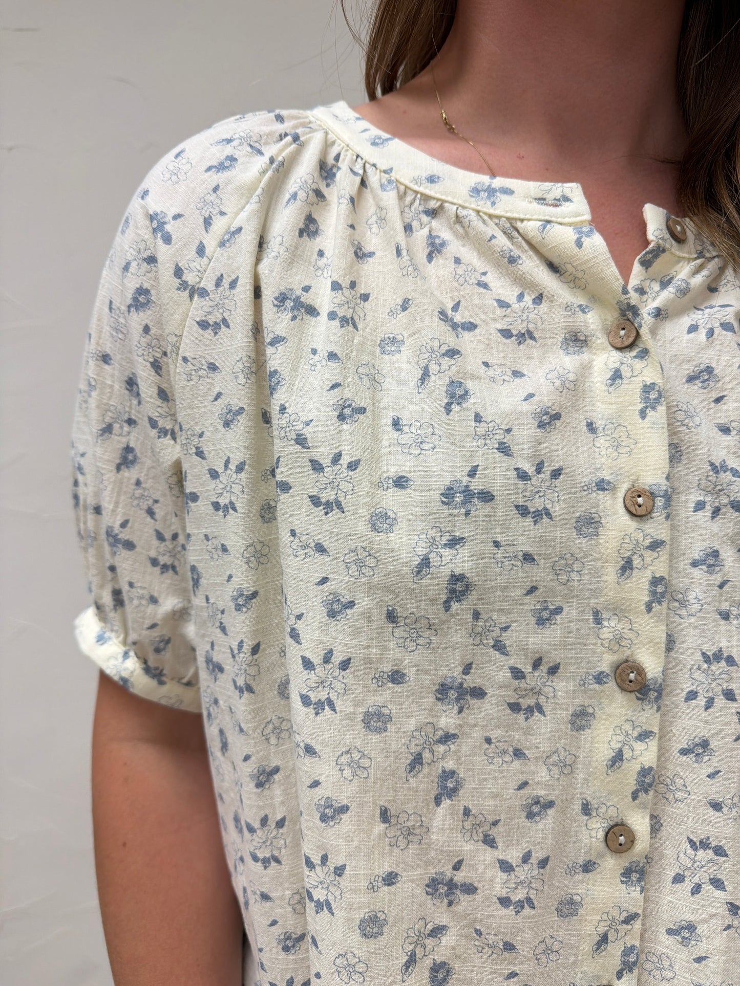 Floral Print Round Neck Cotton Blouse