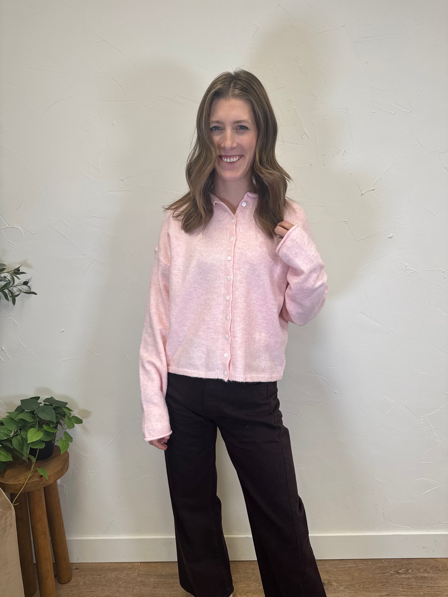 Rolled Collar Button Down Cardigan