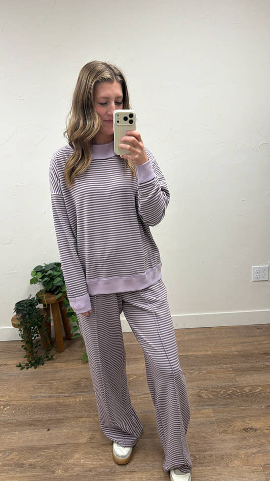 Striped Mock Neck Sweatshirt + Pants Set