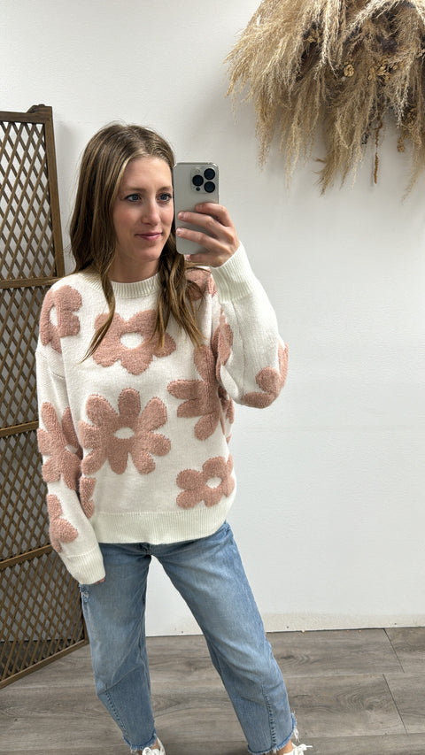 Round Neck Floral Sweater