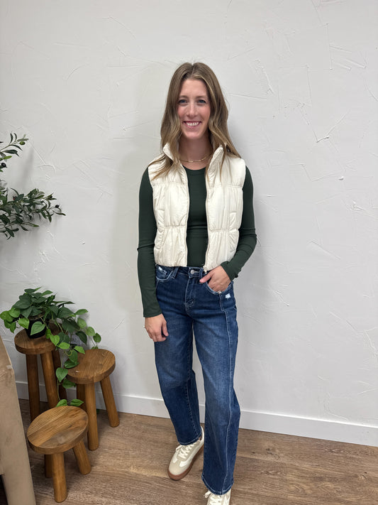 Collared Zip Up Cropped Puffer Vest