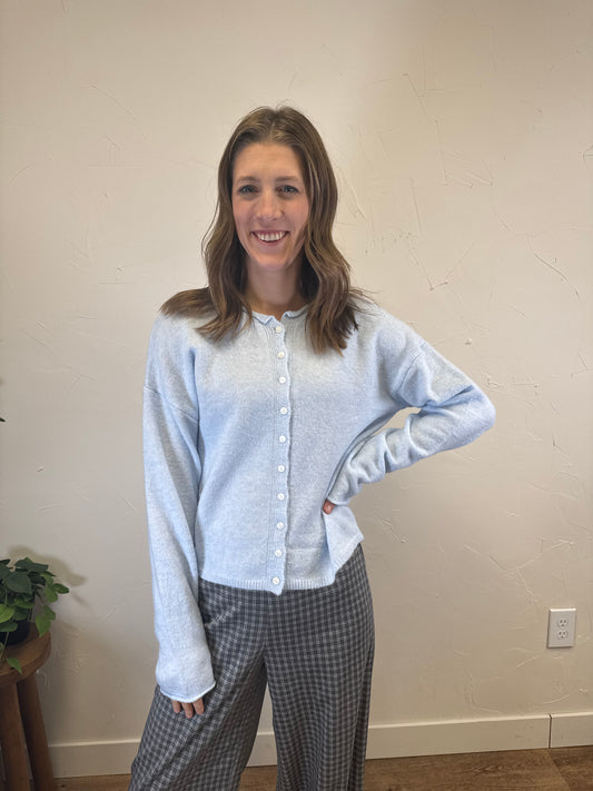 Rolled Collar Button Down Cardigan