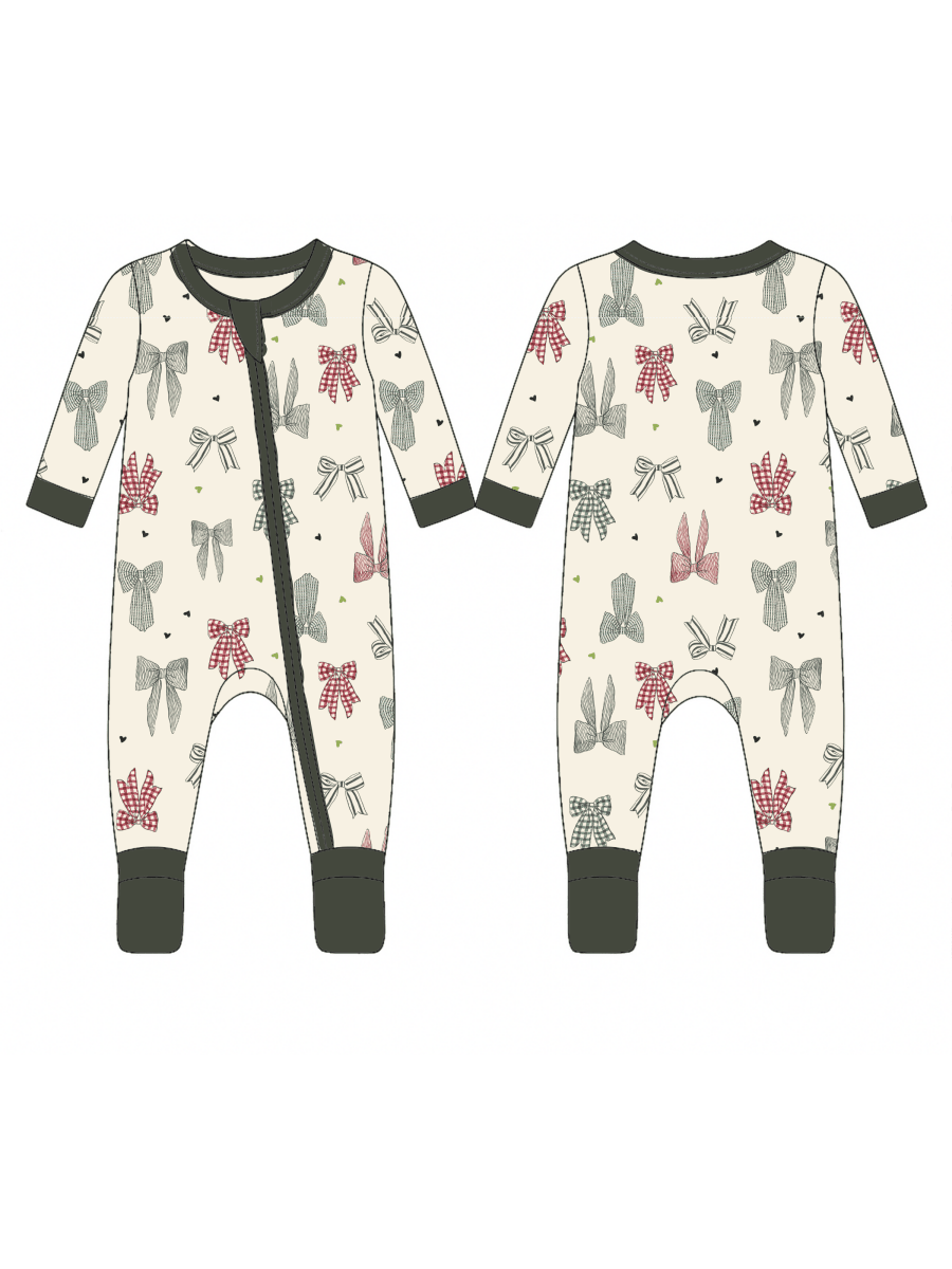 2-Way Zip Romper Christmas Bow - Three:Twelve Boutique - SpearmintLOVE