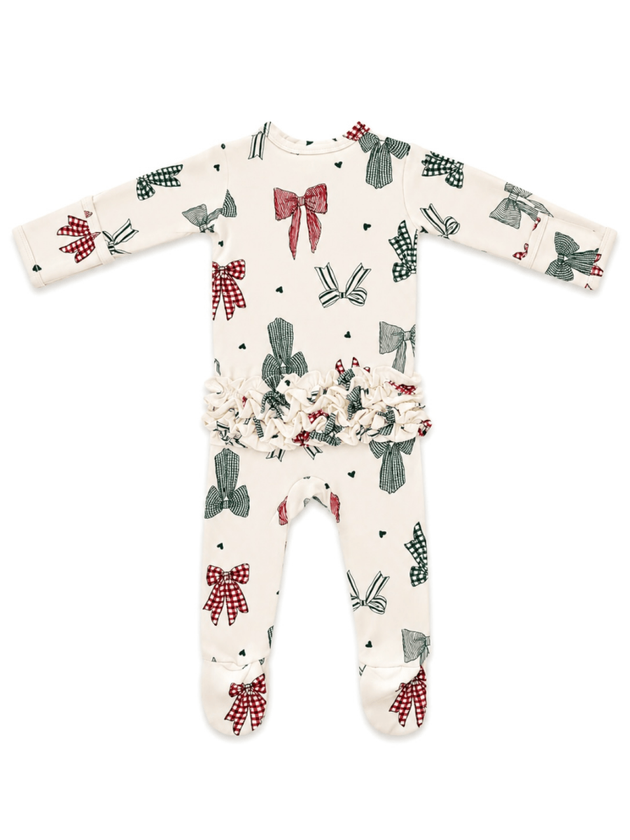2-Way Zip Ruffle Footie Christmas Bows - Three:Twelve Boutique - SpearmintLOVE
