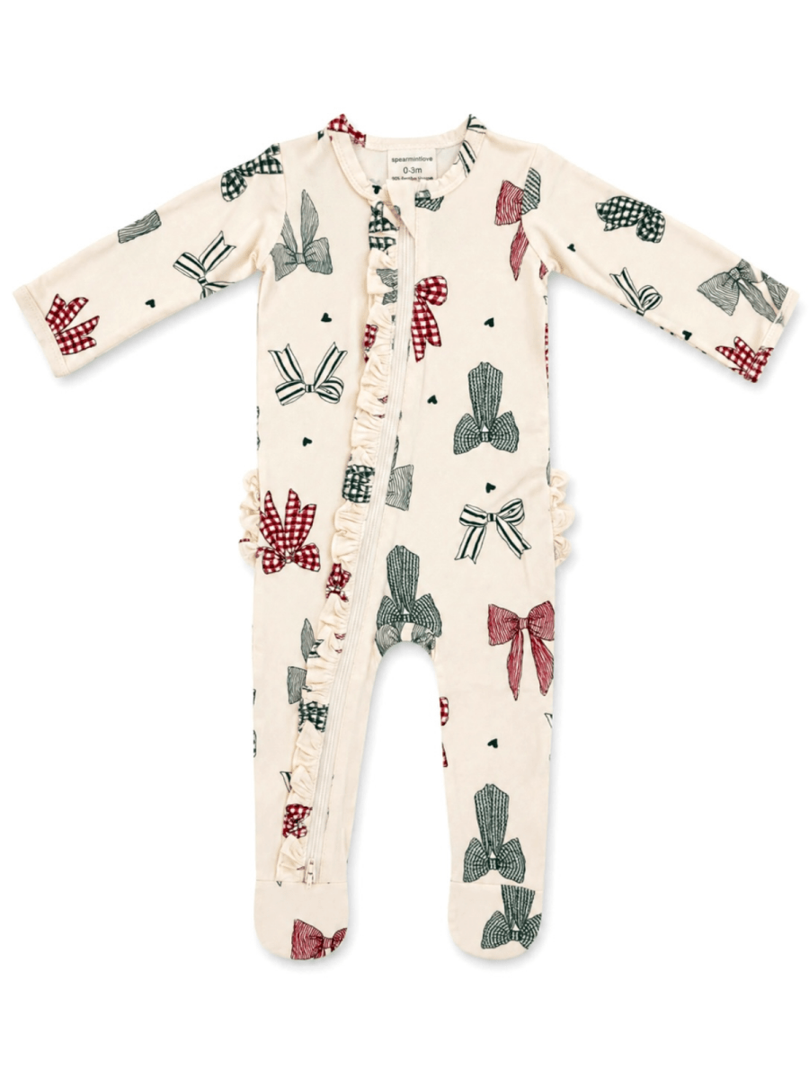 2-Way Zip Ruffle Footie Christmas Bows - Three:Twelve Boutique - SpearmintLOVE