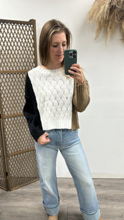 Weave Knitted Colorblock Sweater Top