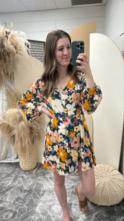 Floral Long Sleeve Button Down Dress