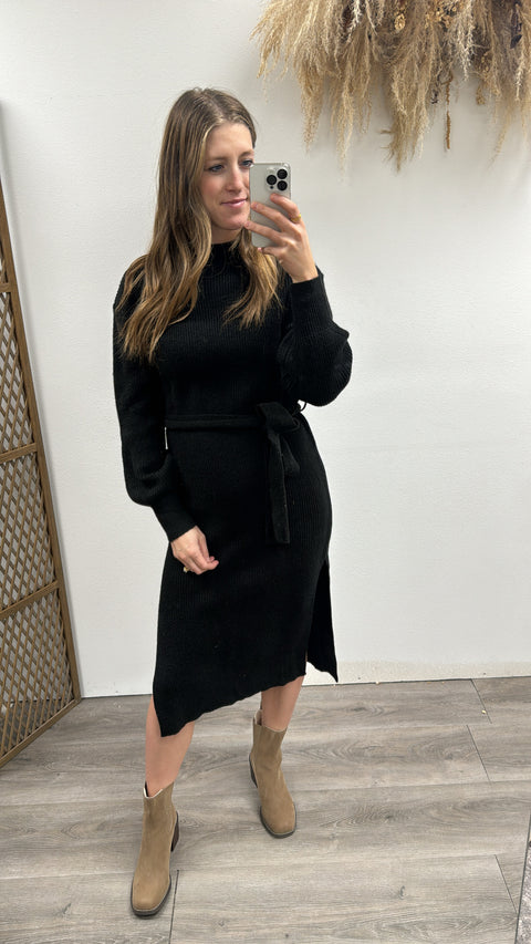 Sweater Midi Dress with Belt