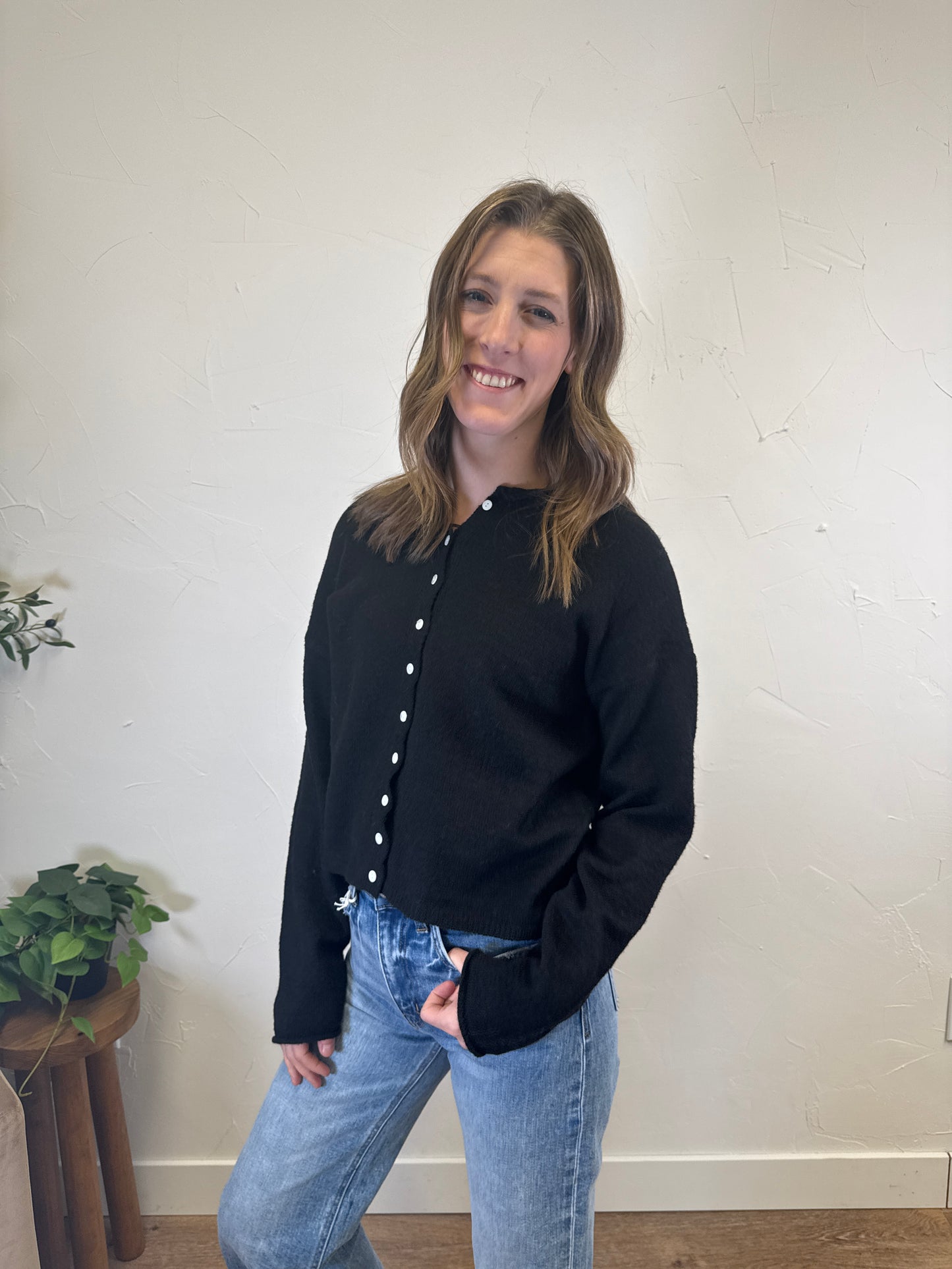 Rolled Collar Button Down Cardigan