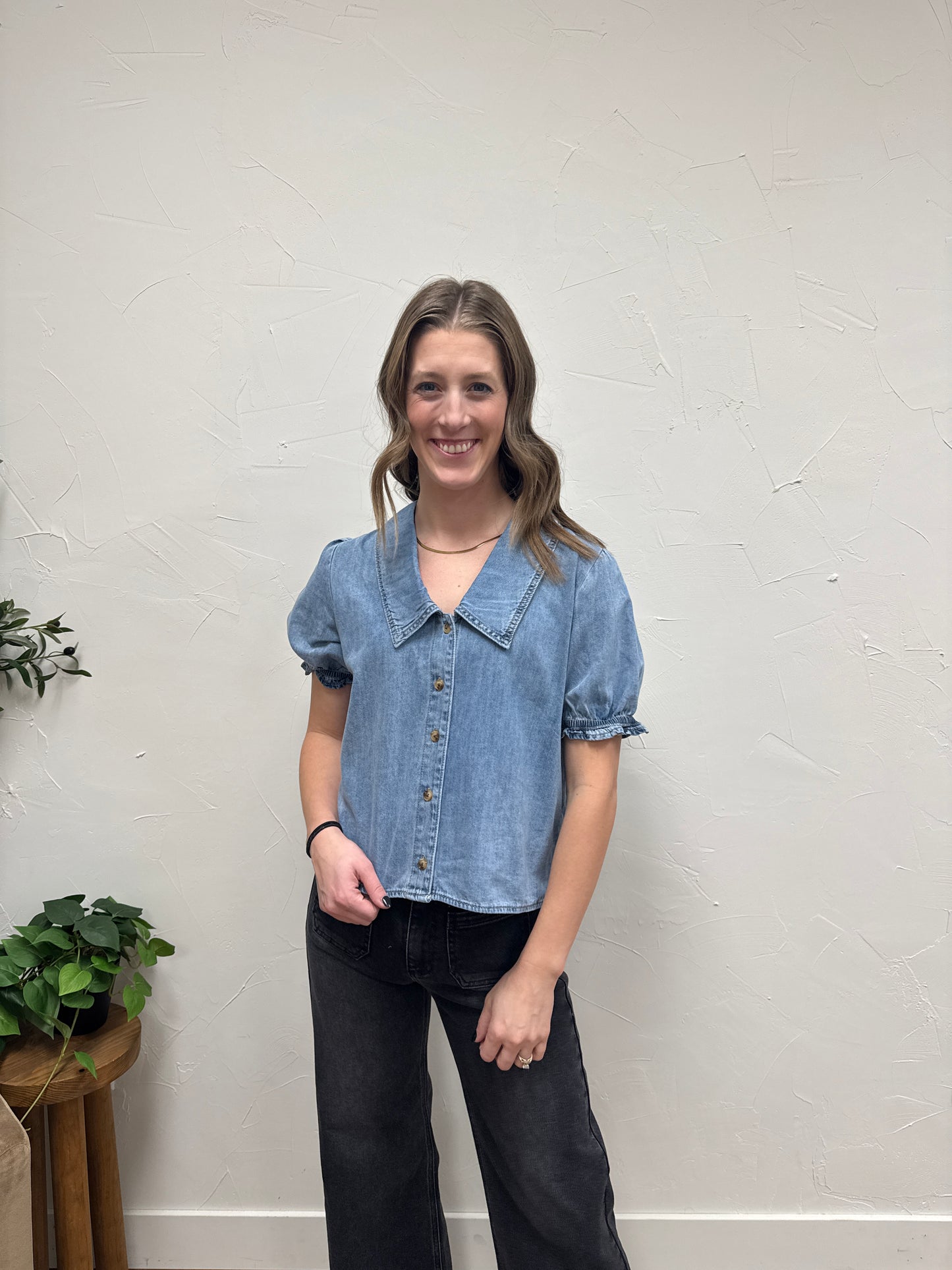 Denim Button-Up Blouse