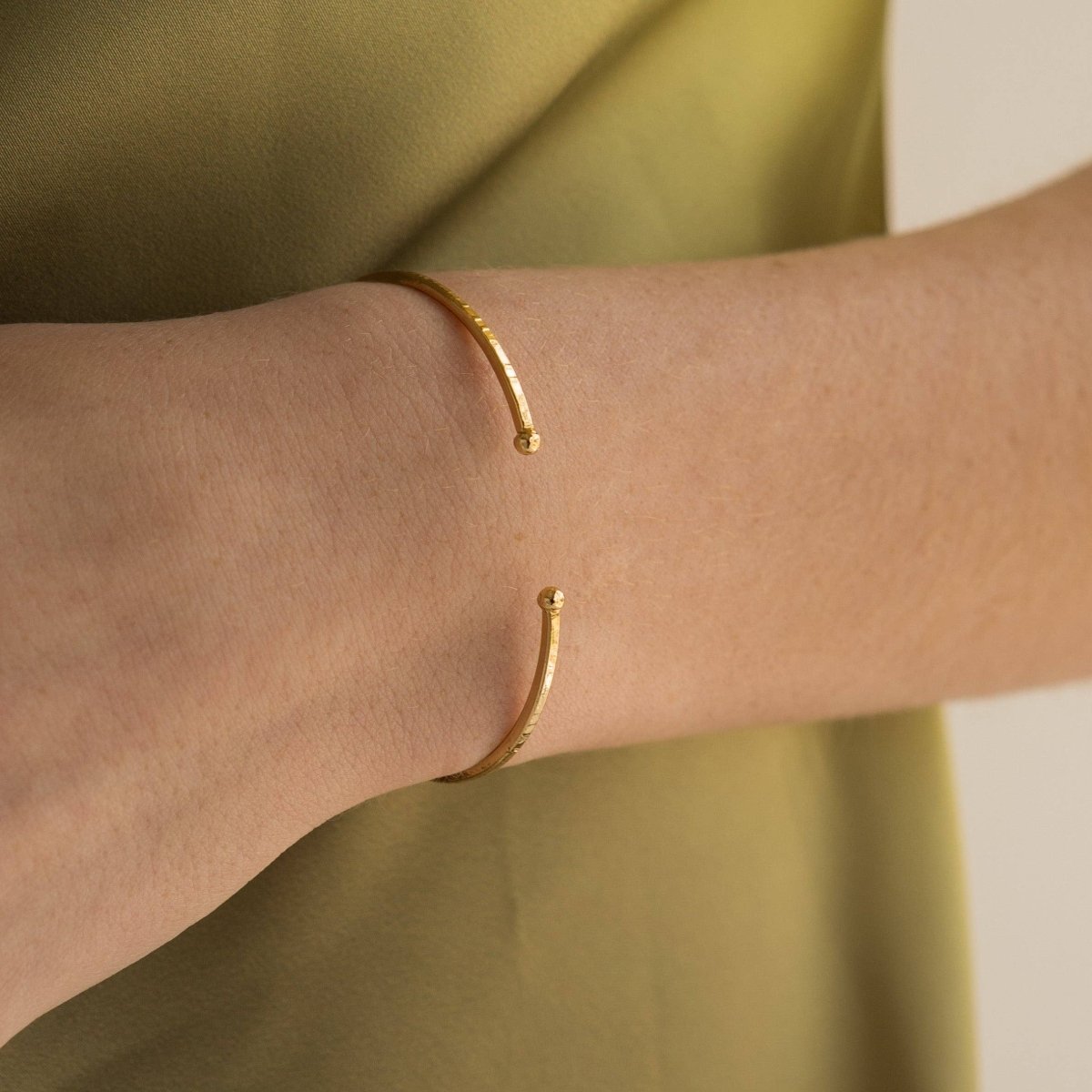 24K Gold Adjustable Thin Hammered Bangle - Three:Twelve Boutique - Brenda Grands Waterproof Jewelry