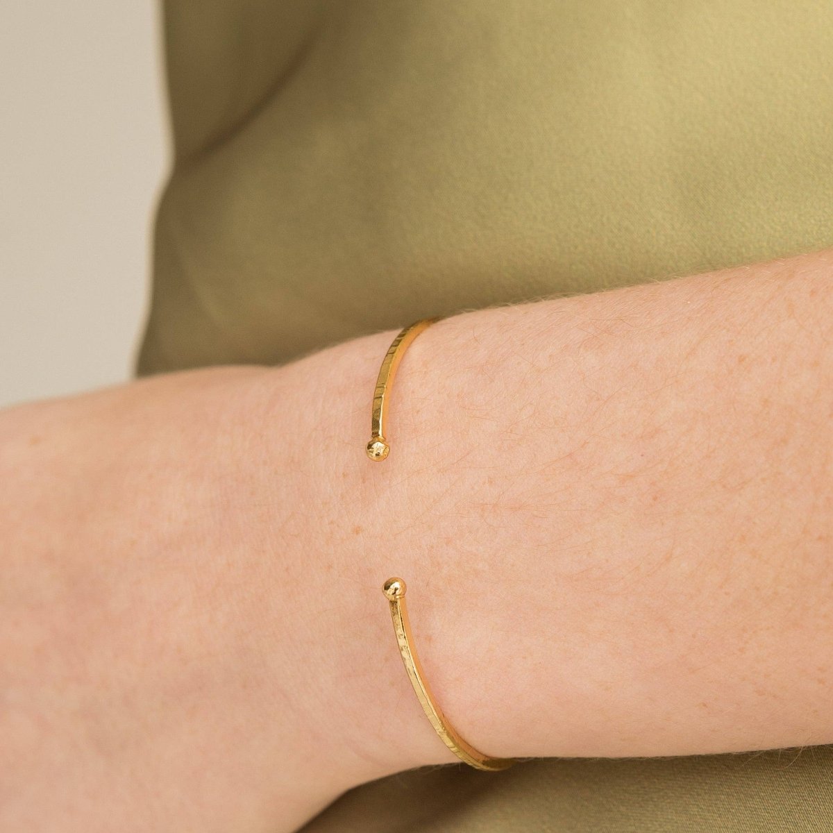 24K Gold Adjustable Thin Hammered Bangle - Three:Twelve Boutique - Brenda Grands Waterproof Jewelry