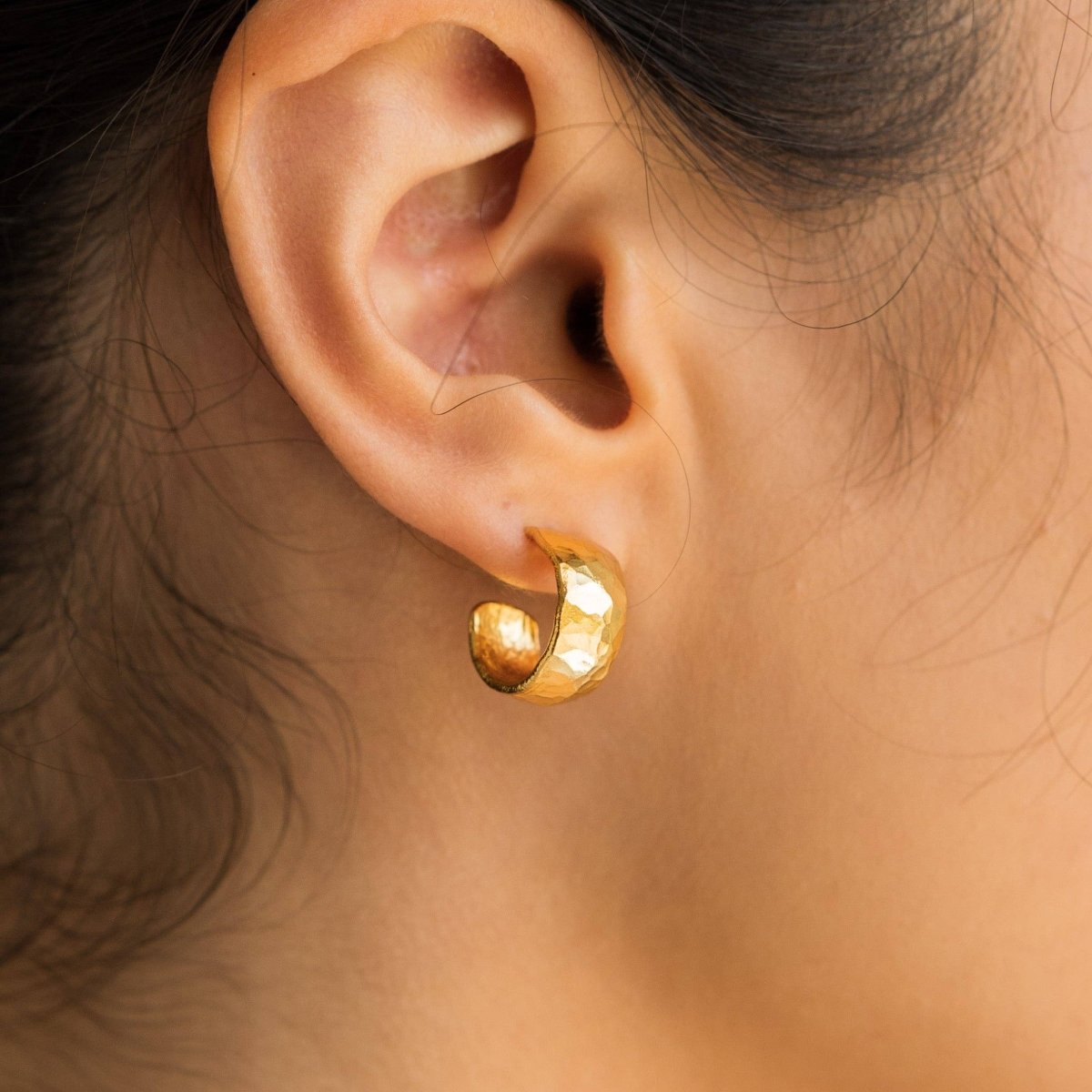 24K Gold Mini Hammered Hoops - Three:Twelve Boutique - Brenda Grands Waterproof Jewelry