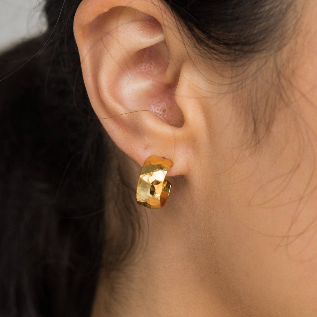 24K Gold Mini Hammered Hoops - Three:Twelve Boutique - Brenda Grands Waterproof Jewelry