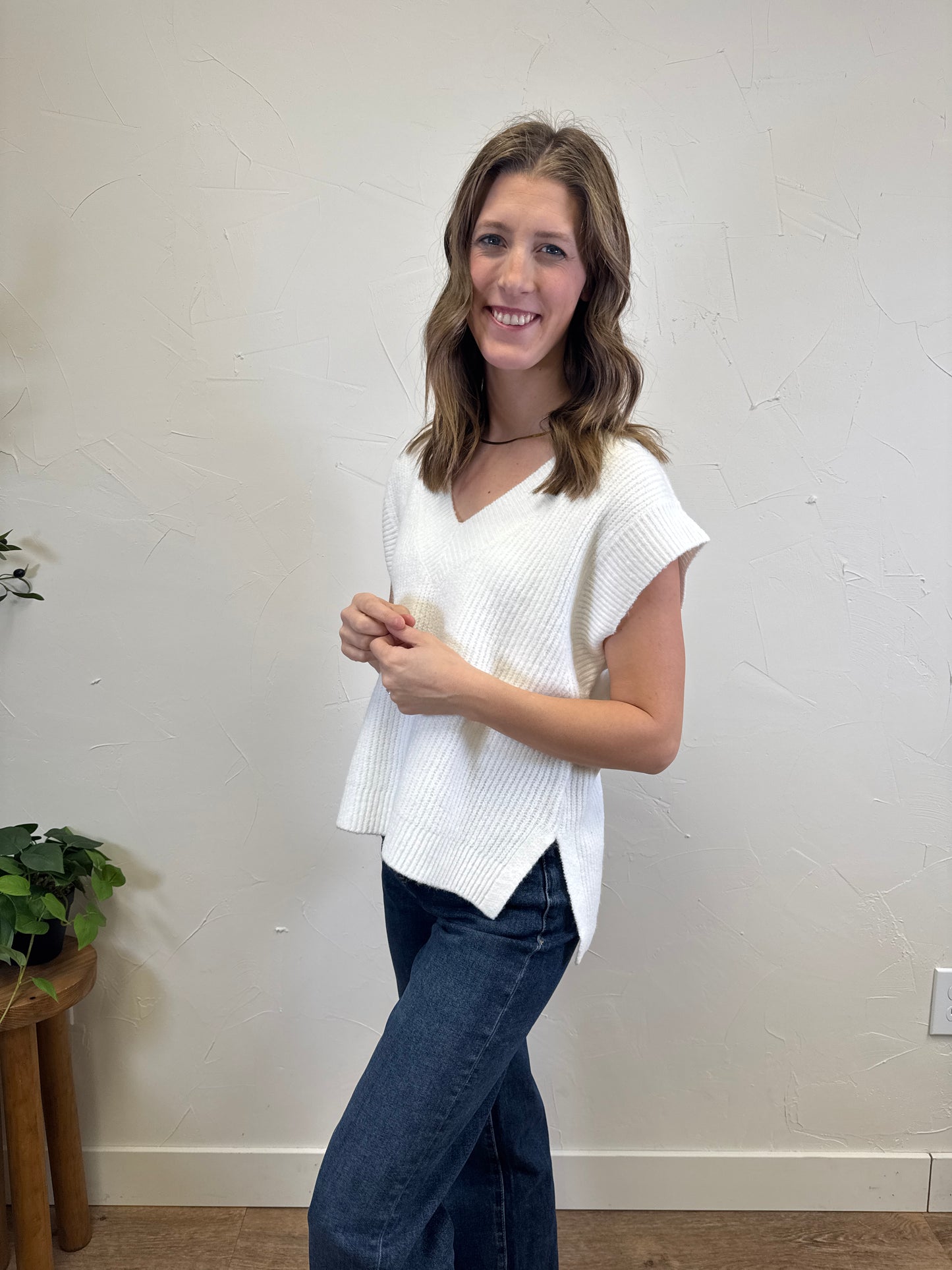 V Neck High Low Sweater Vest