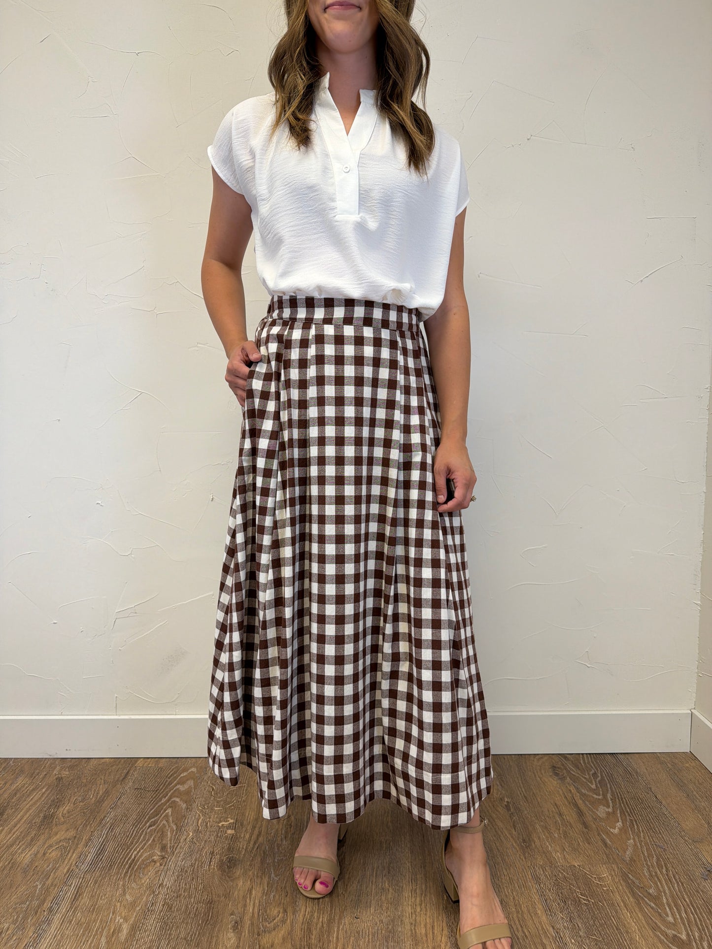 Gingham Checkered Midi Skirt