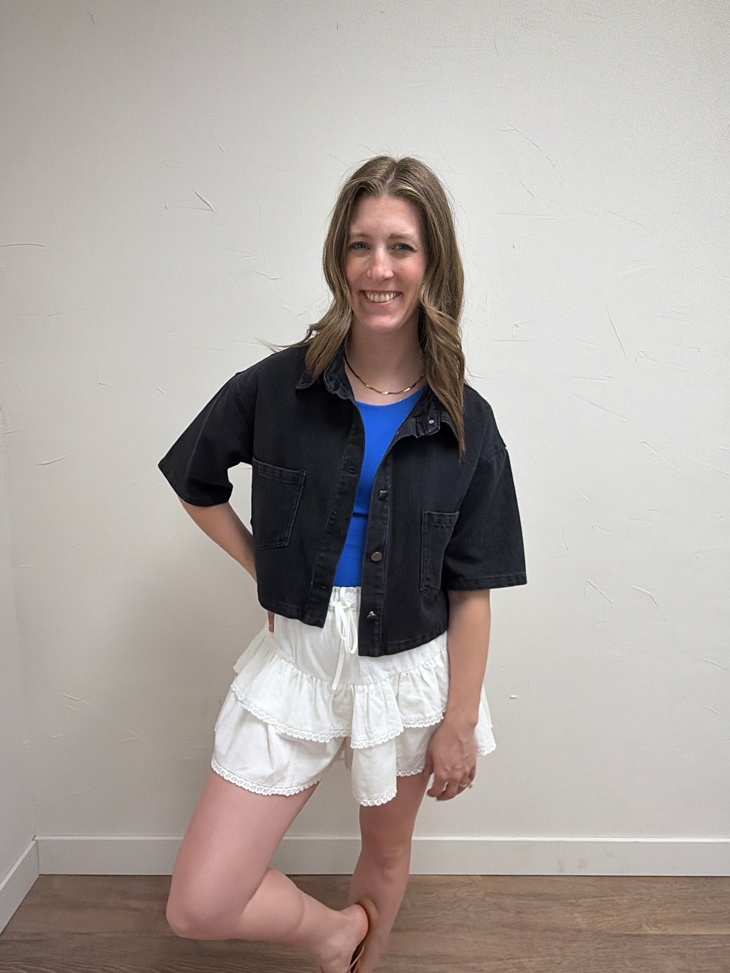 Cropped Denim Short Sleeve Jacket