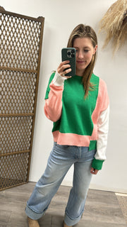 Color Block Loose Fit Sweater Top