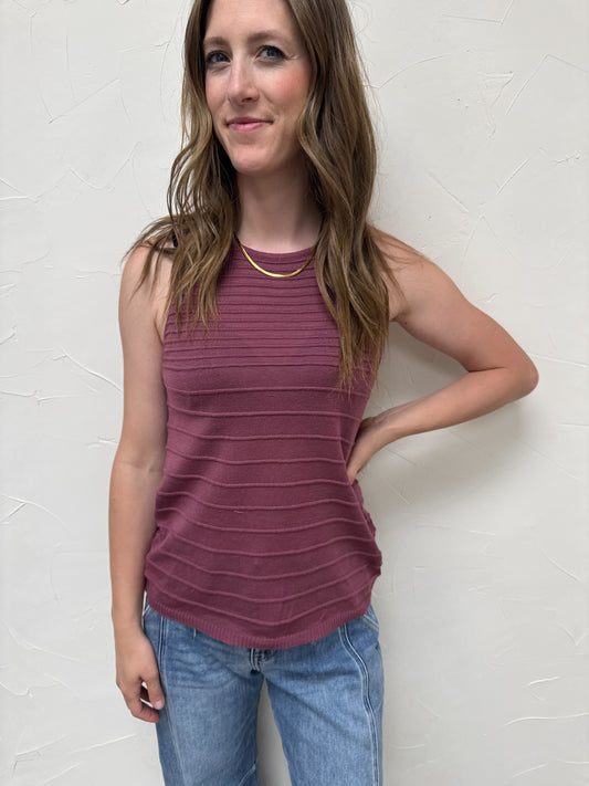 Pintuck texture striped tank top