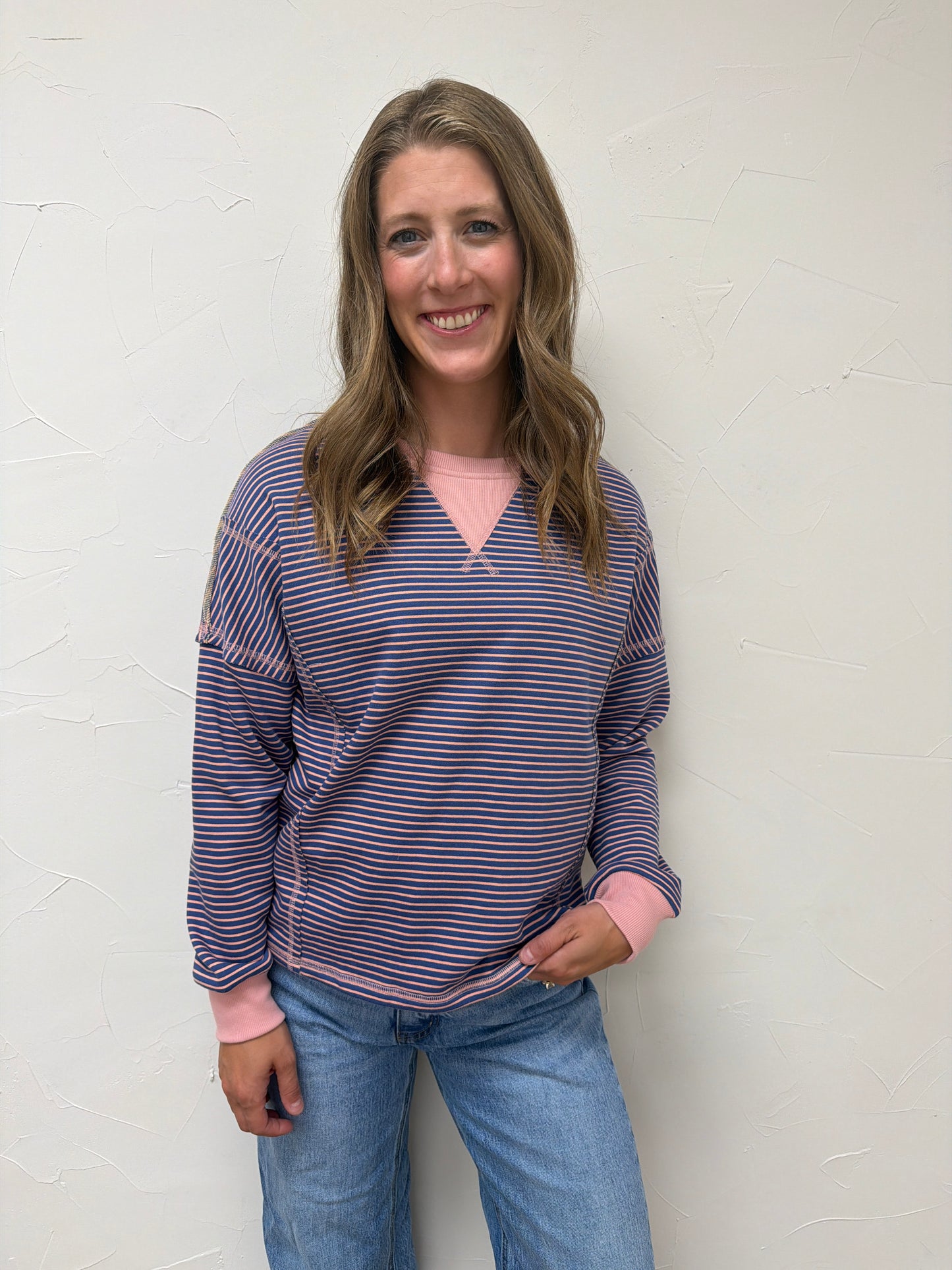 Crew Neck Cut Out Edge Detail Long Sleeve