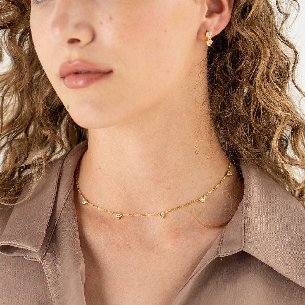 18K Gold Triangle Drop Necklace: Silver