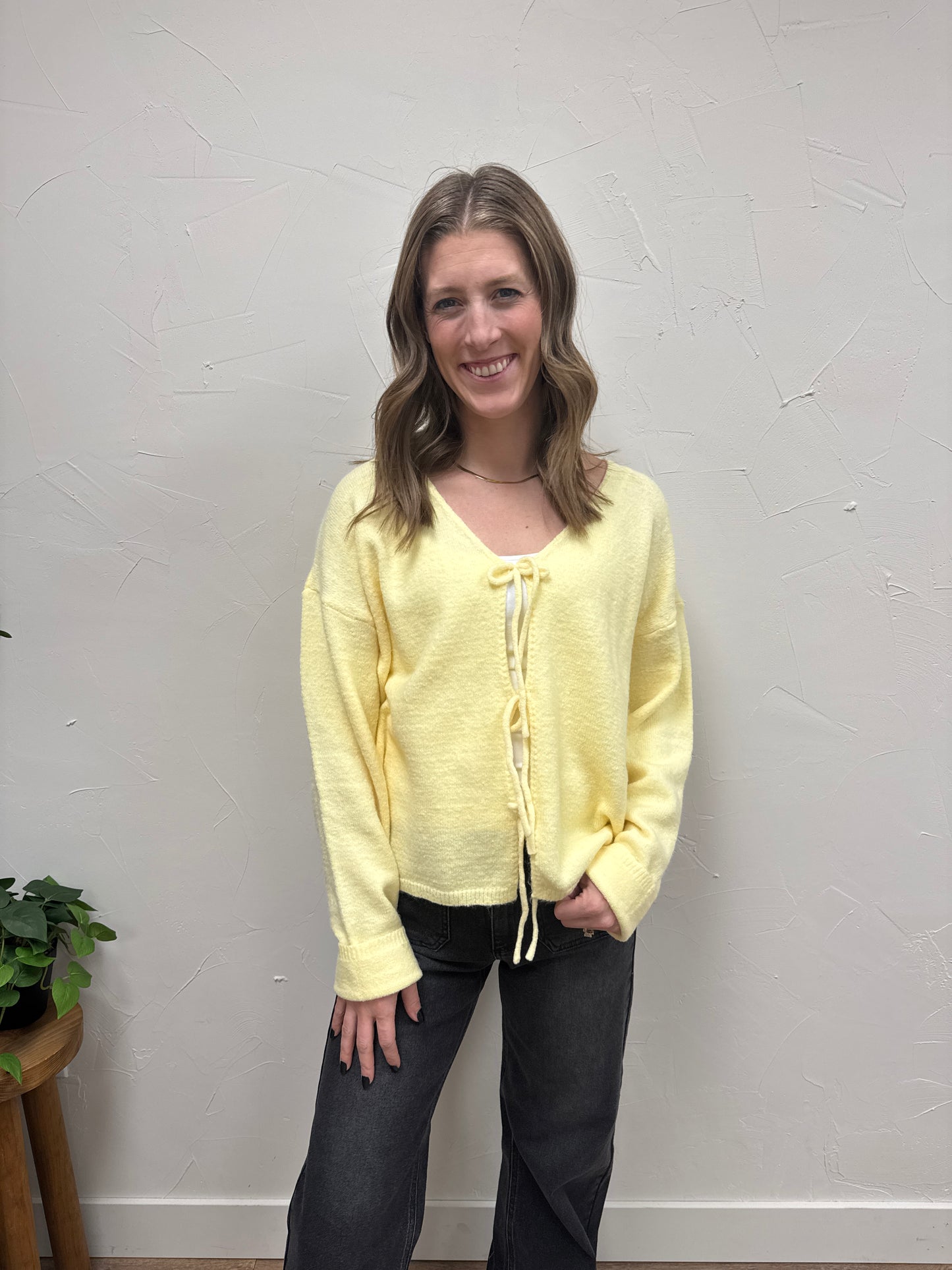 Brushed Front Tie Sweater