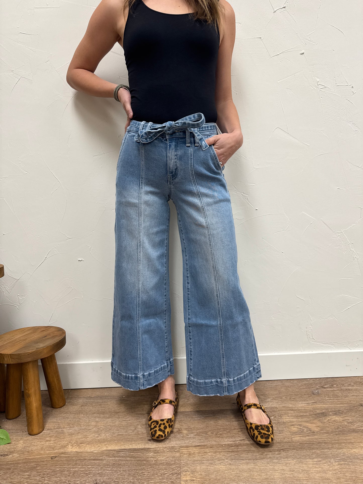 High Rise Crop Palazzo With Tie