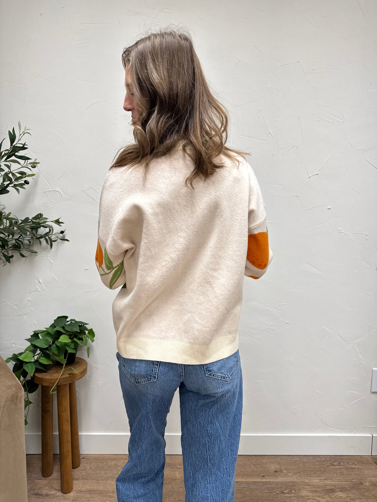 Orange Jacquard Pullover Sweater