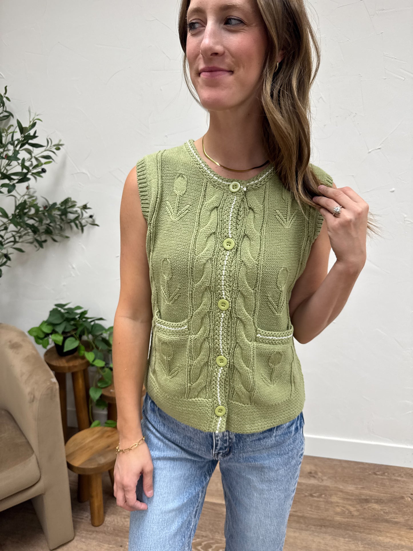 Round Neck Button Up Sweater Vest