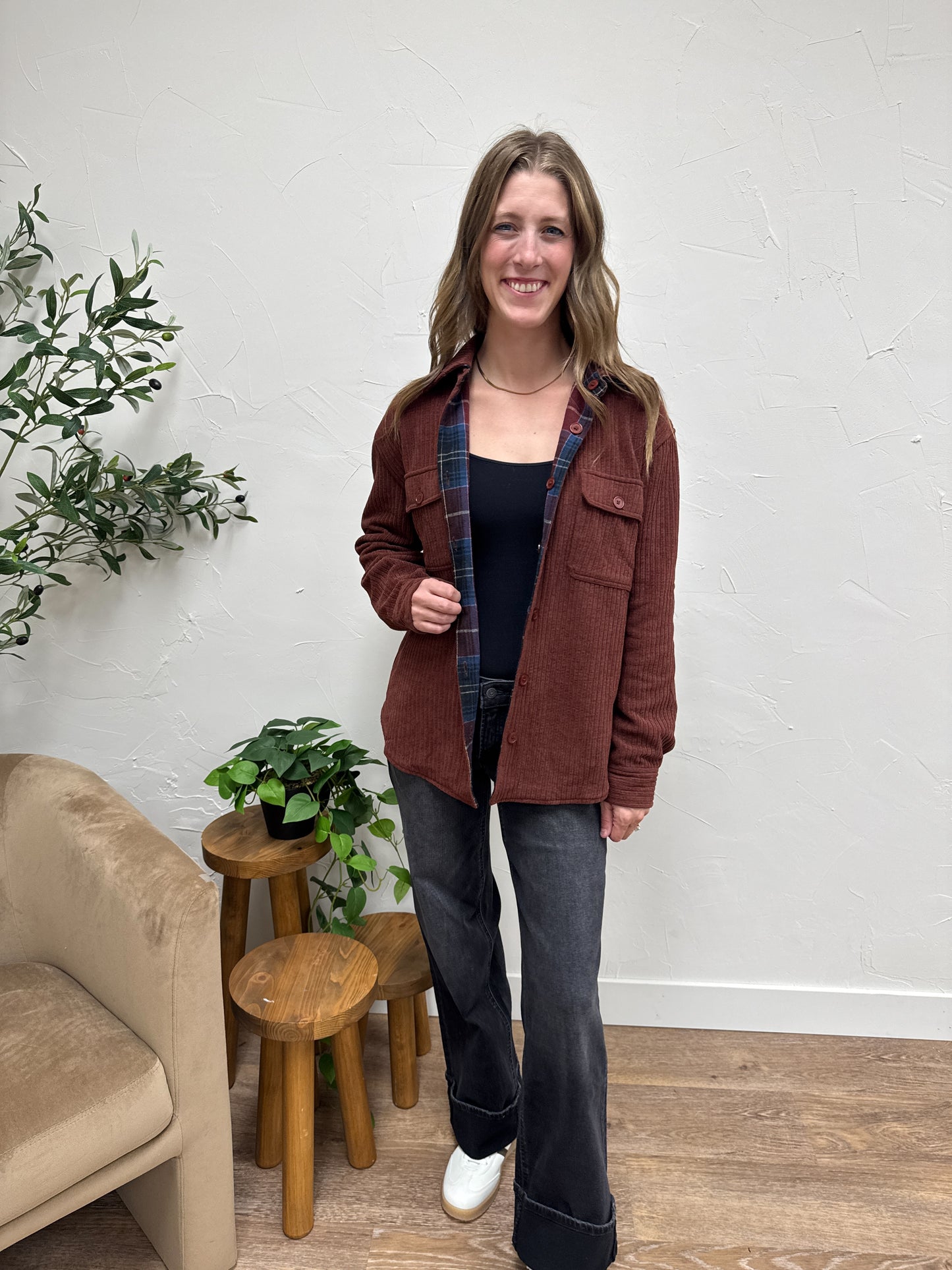 Collared Check Pocket Button Down Cardigan