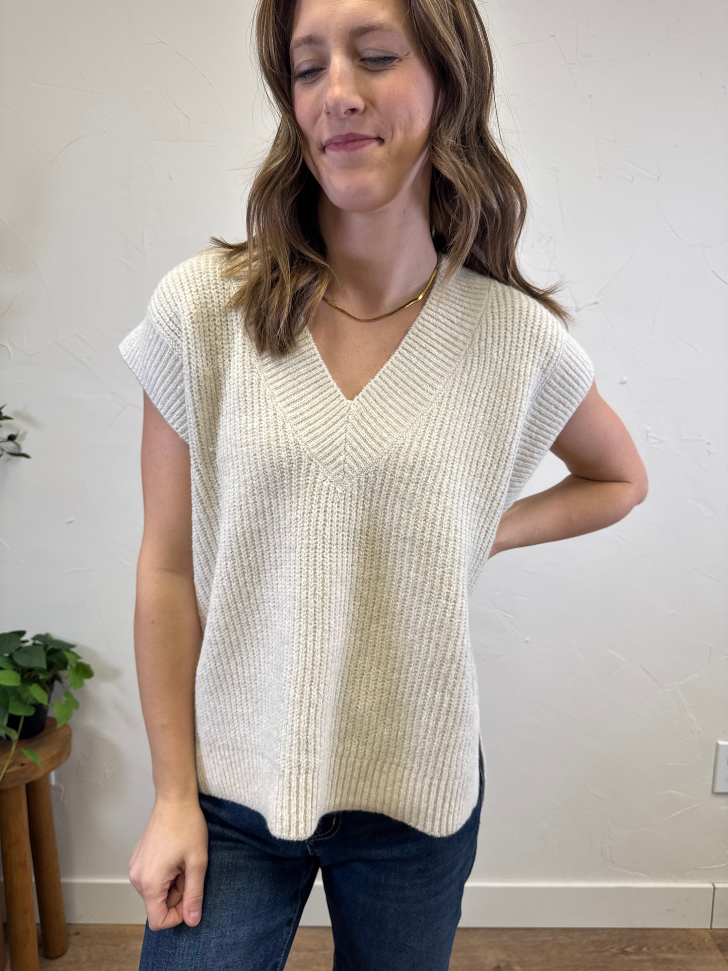 V Neck High Low Sweater Vest