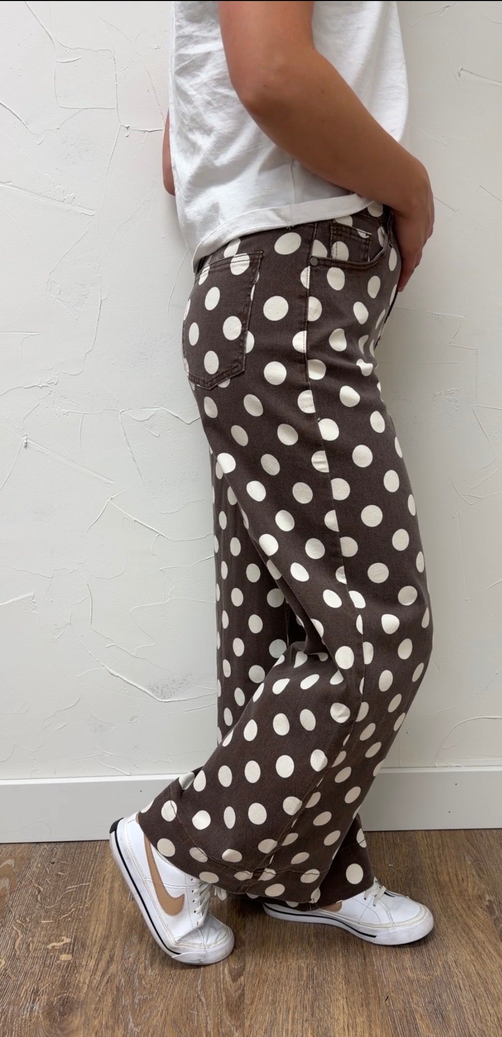 Polka Dot Straight leg Denim Pants