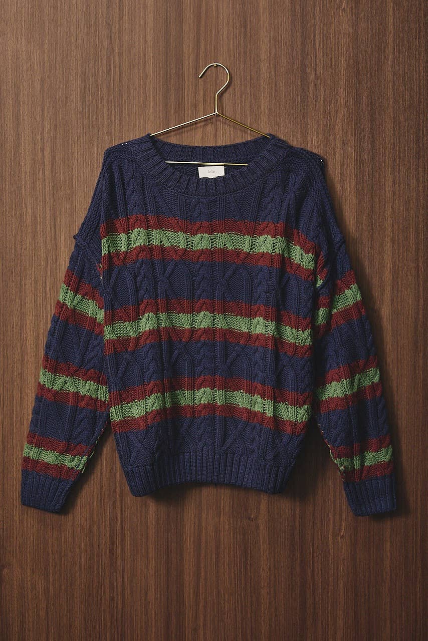 STRIPE CABLE KNIT SWEATER TOP