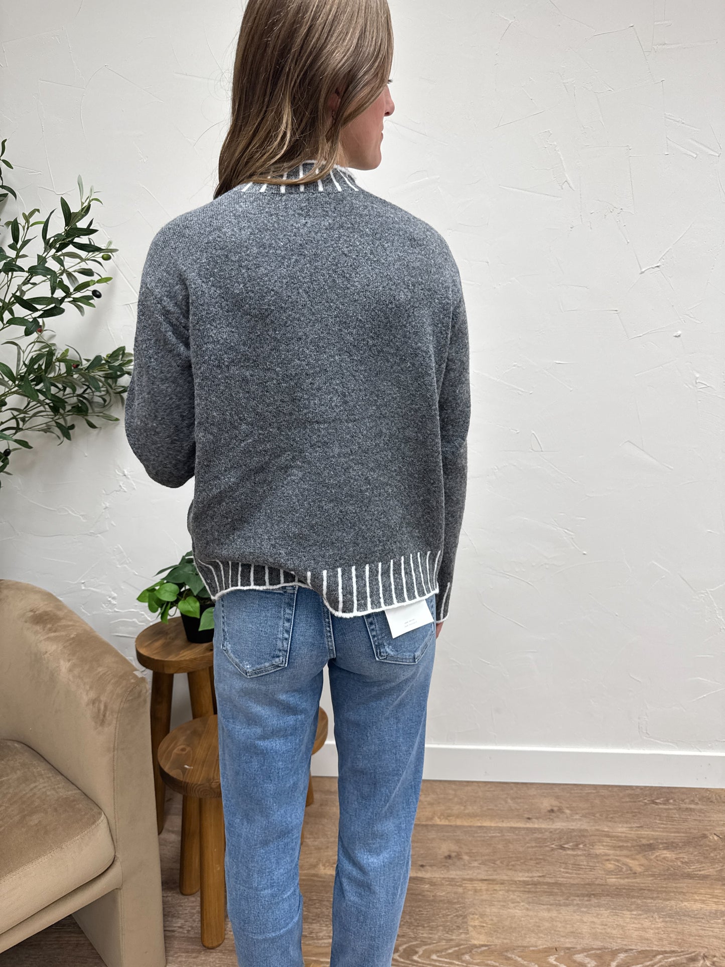 Color Texture Accent Mock Neck Pullover
