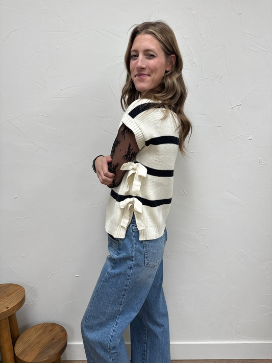 Stripe Side Tie Sweater Vest
