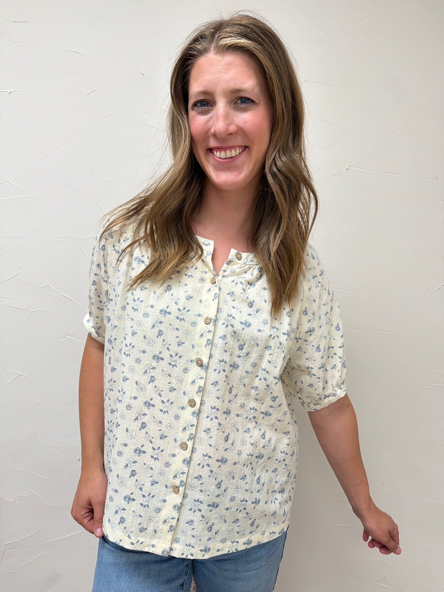 Floral Print Round Neck Cotton Blouse