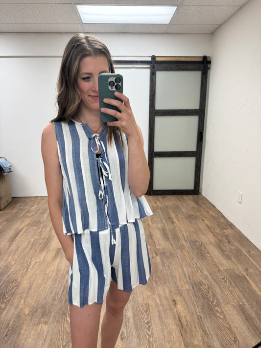 Striped Tie Vest & short Set