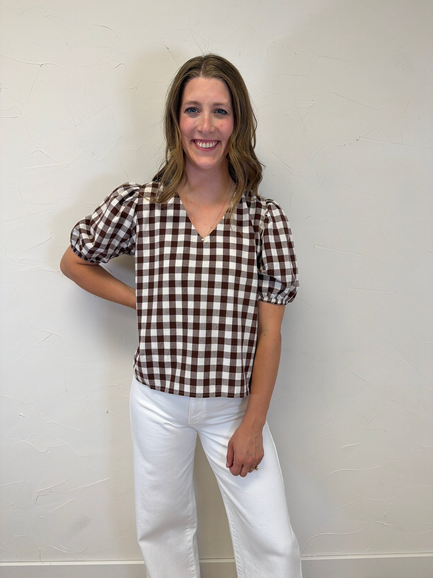 Puff Sleeve Gingham Top