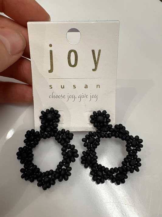 Front view of bead scalloped boho earrings showing detailed beadwork and curved edges — Three:Twelve Boutique