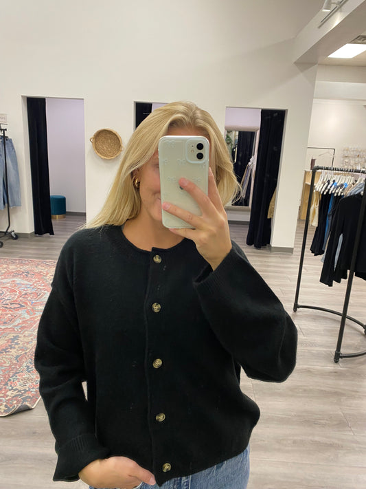 Relaxed Button-Down Cardigan Sweater